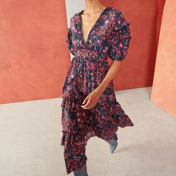 Ulla Johnson Amora Tie Back Floral Ruffle Midi Dress 6 - Picture 16 of 16